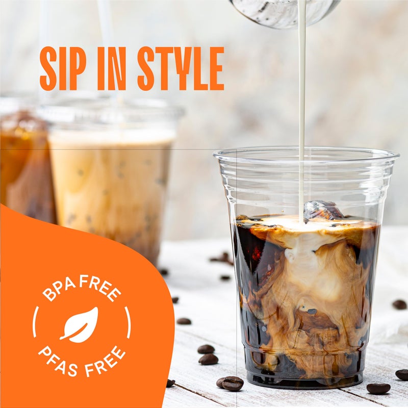 Stack Man 16 oz Clear Plastic Cups with Straw-Slot Lids [100 Sets] PET Crystal Clear Disposable Cups with Lids - Durable Cup. BPA Free + Crack Resistant, for Coffee, Juice, Shakes - Image 3